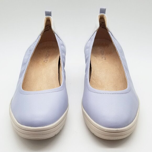 Vionic Women's Jacey Wedge Heel Size 10 Slip On Comfort Blue Haze Leather/Nubuck - Picture 4 of 16